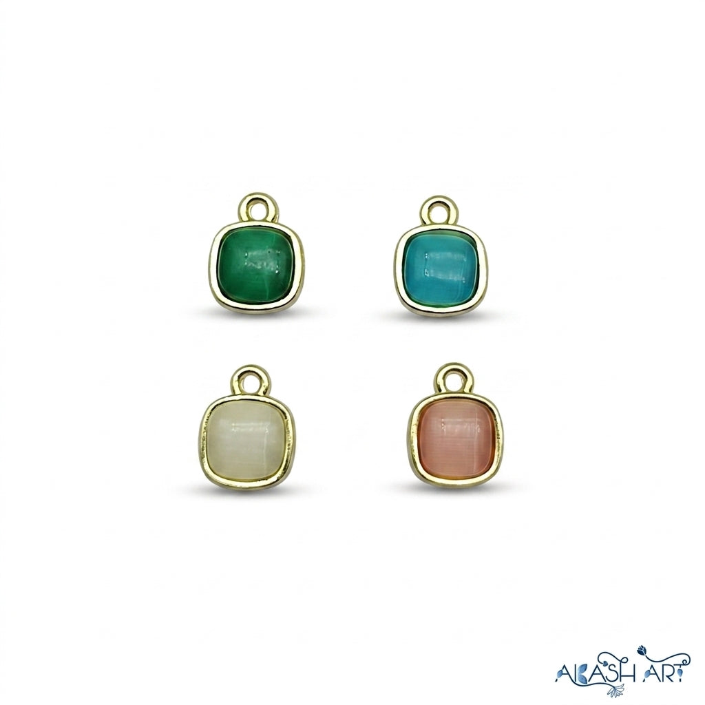 Square Cabochon Charm with Gold Bezel