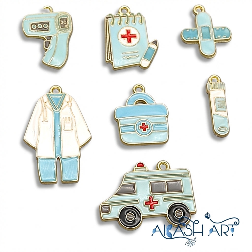 Medical Theme Enamel Charms for Jewelry Making (Set of 7)