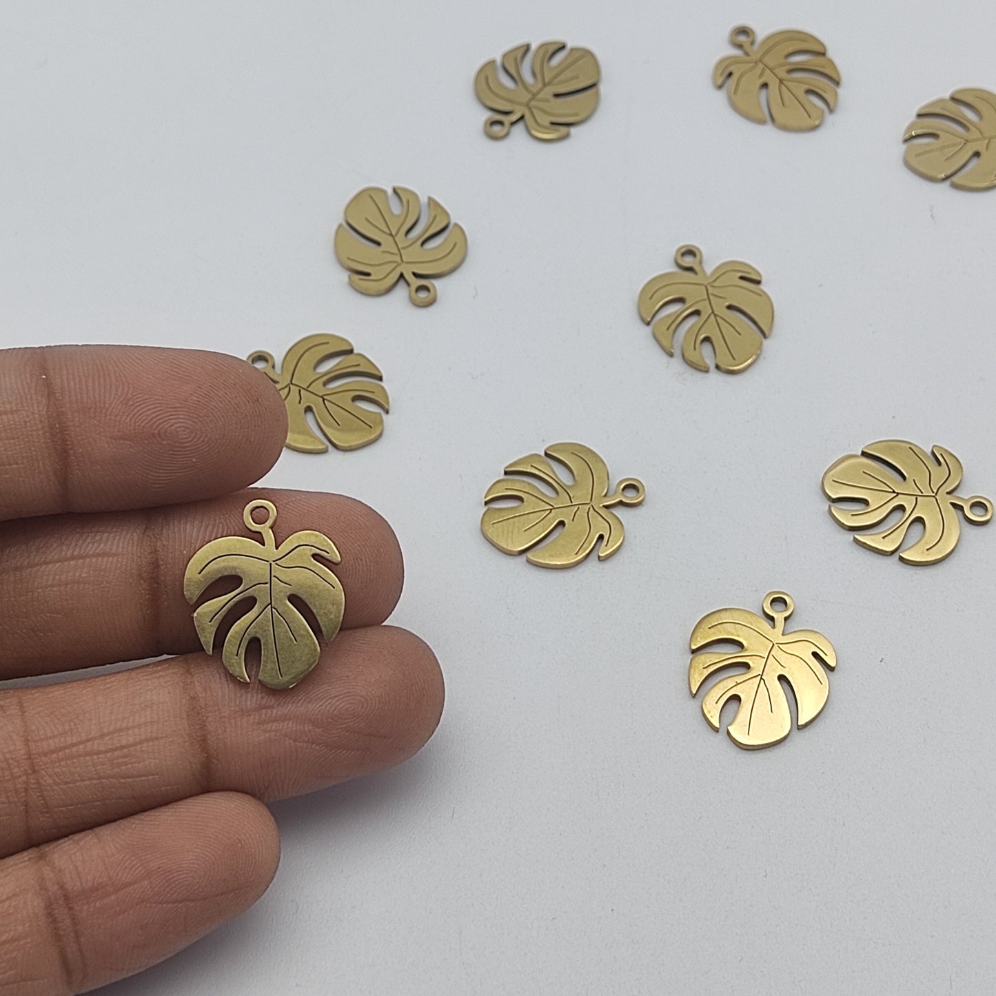 Stainless steel monstera leaf charm