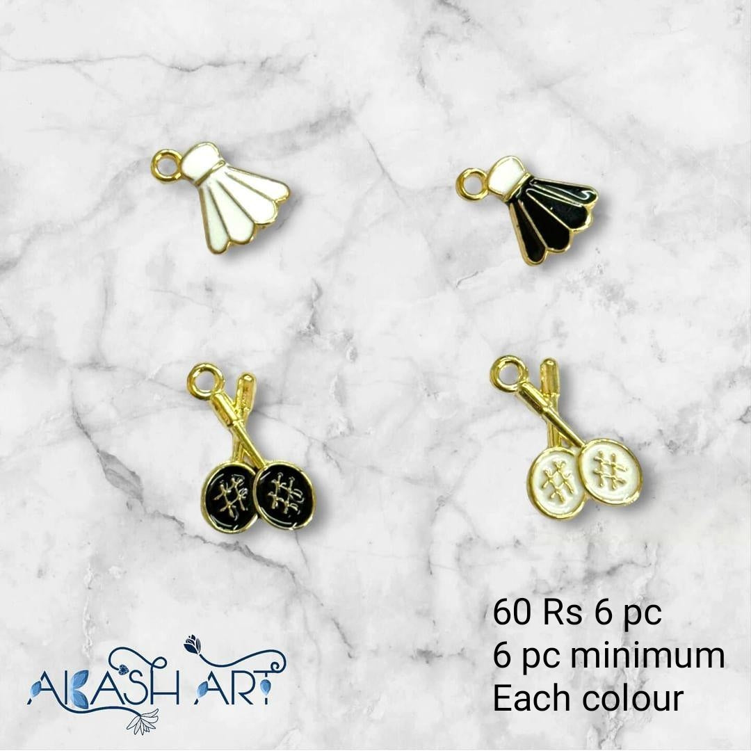 Badminton charms and shuttlecock | Size : 10mm | 6 pcs Each Design