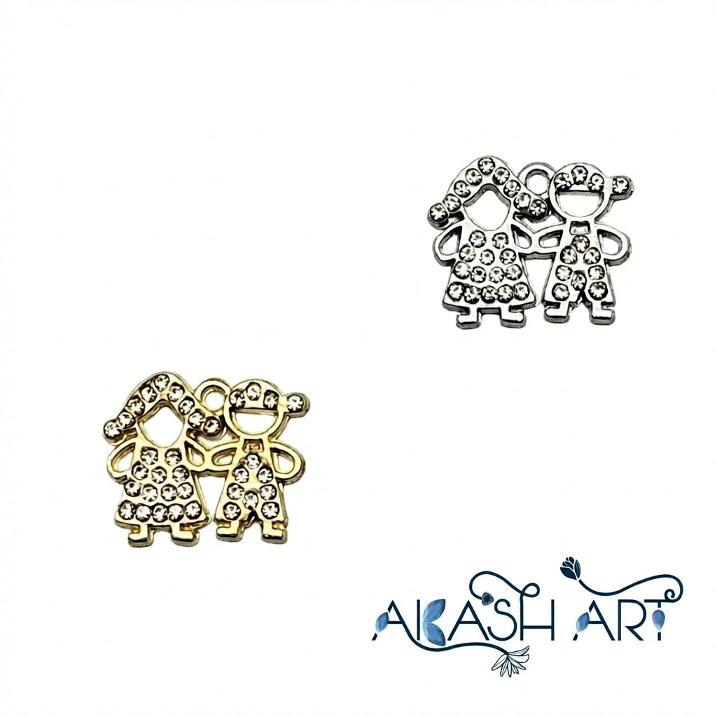 Boy and Girl rakhi Charm  Gold & Silver RCM112