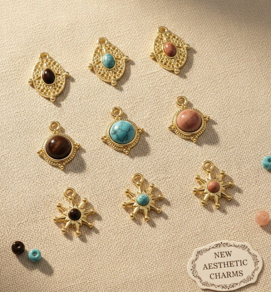 New Aesthetic Charms – Gold-Plated Gemstone Pendants