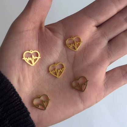 Heartbeat Heart Charms – Gold & Silver Stainless Steel 1pc