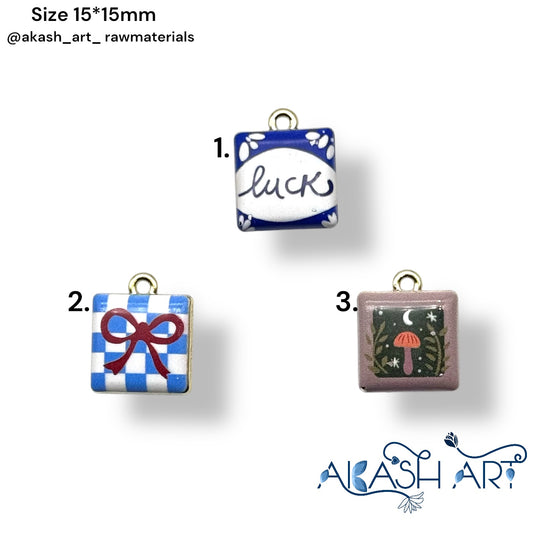 Hand-Painted Square Enamel Charms HCM133
