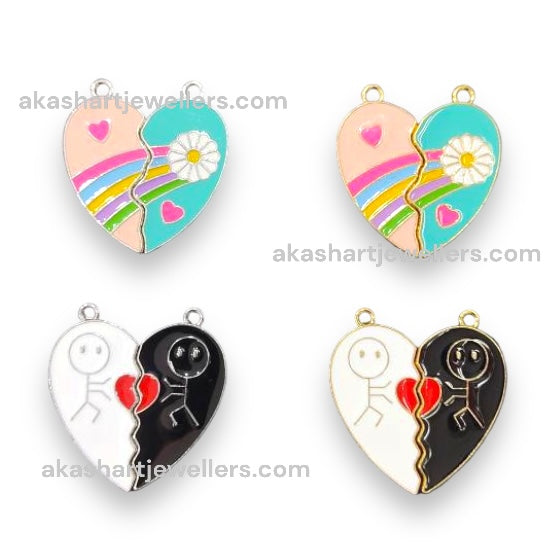 Heart & Matchstick Couple Pendant Charms