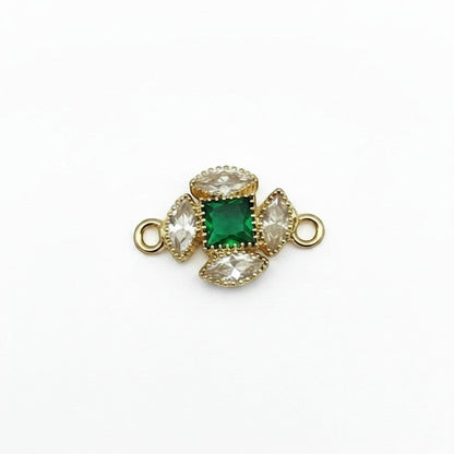 Akash Art Jewellers gold-tone connector charm with green square crystal and clear marquise crystals.