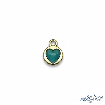 Akash Art Jewellers gold-plated enamel heart charm in teal, perfect for DIY jewelry.