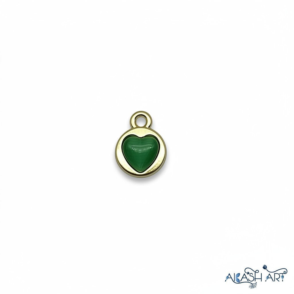 Akash Art Jewellers gold-plated enamel heart charm with green inlay, tiny love pendant for DIY jewelry.