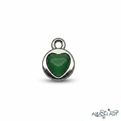 Akash Art Jewellers green heart-shaped gemstone pendant necklace with silver-tone bezel.