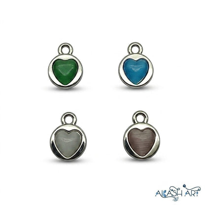 Akash Art Jewellers heart-shaped gemstone pendant necklace in green, blue, white, and pink. Silver-tone bezel.