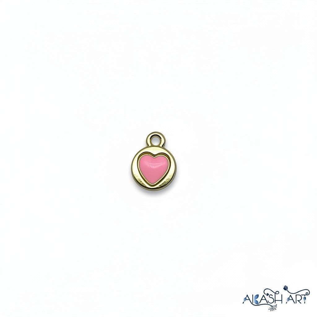 Akash Art Jewellers gold-plated enamel heart charm with pink infill and integrated loop.