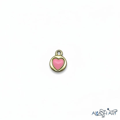 Akash Art Jewellers gold-plated enamel heart charm with pink infill and integrated loop.