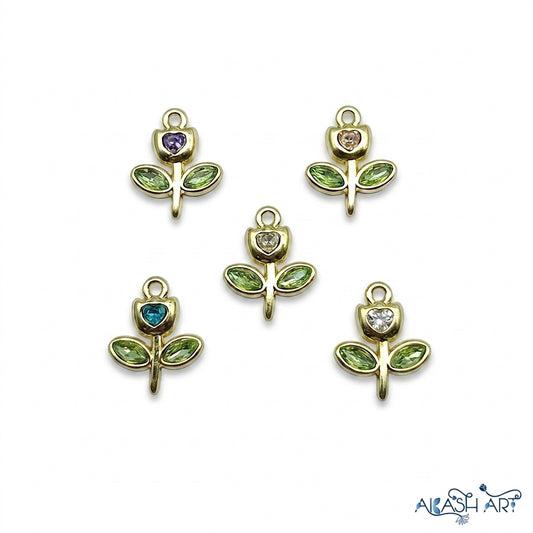 Gold-Plated Flower Charm with Heart Crystal