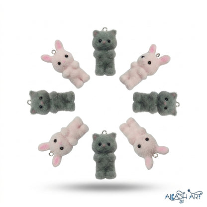 Fluffy Animal Charms - Bunny & Bear Plush Pendants
