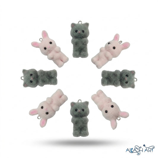 Fluffy Animal Charms - Bunny & Bear Plush Pendants