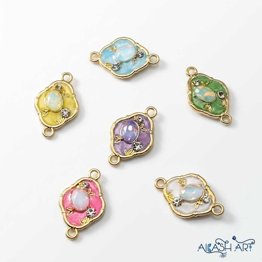 Enamel Oval Crystal Connector Charm