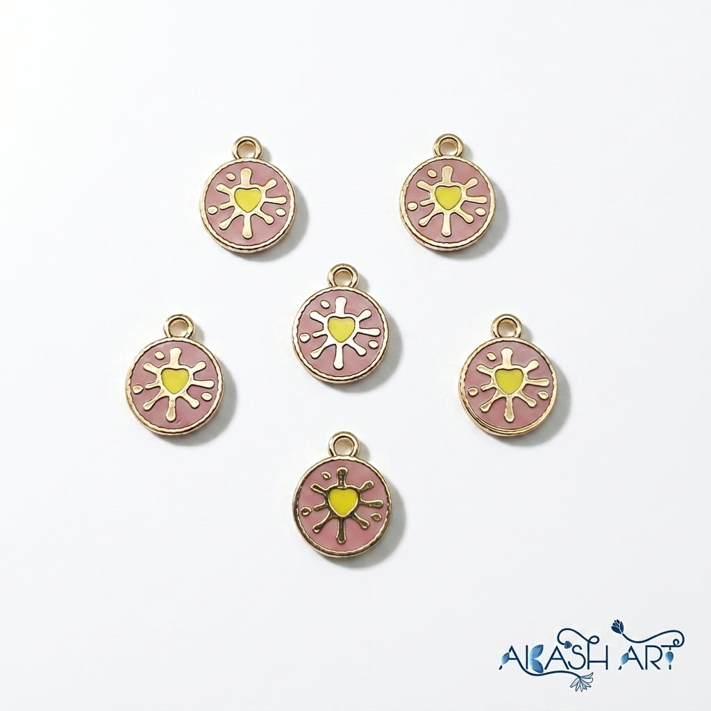 Pink & Gold Heart Splash Enamel Charms 