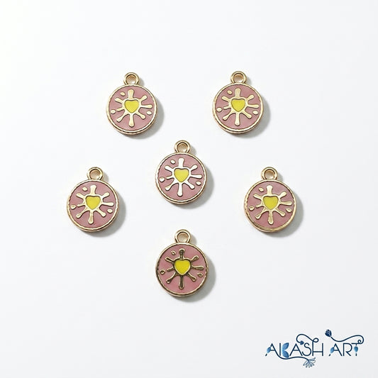 Pink & Gold Heart Splash Enamel Charms 