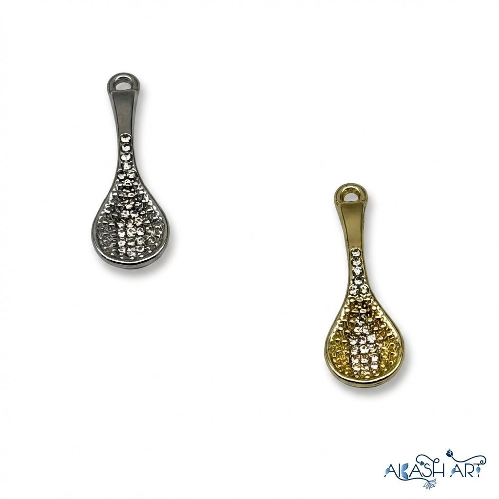 Mini Spoon Charm with Crystal Stones - Gold & Silver HCM236