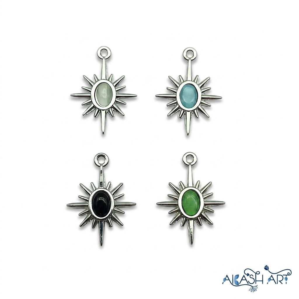 North Star Charm with Cat's Eye Stone - Silver Plated
