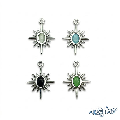 North Star Charm with Cat's Eye Stone - Silver Plated