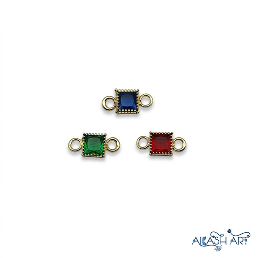 Square Crystal Connector Charms - Gold Plated RCM445