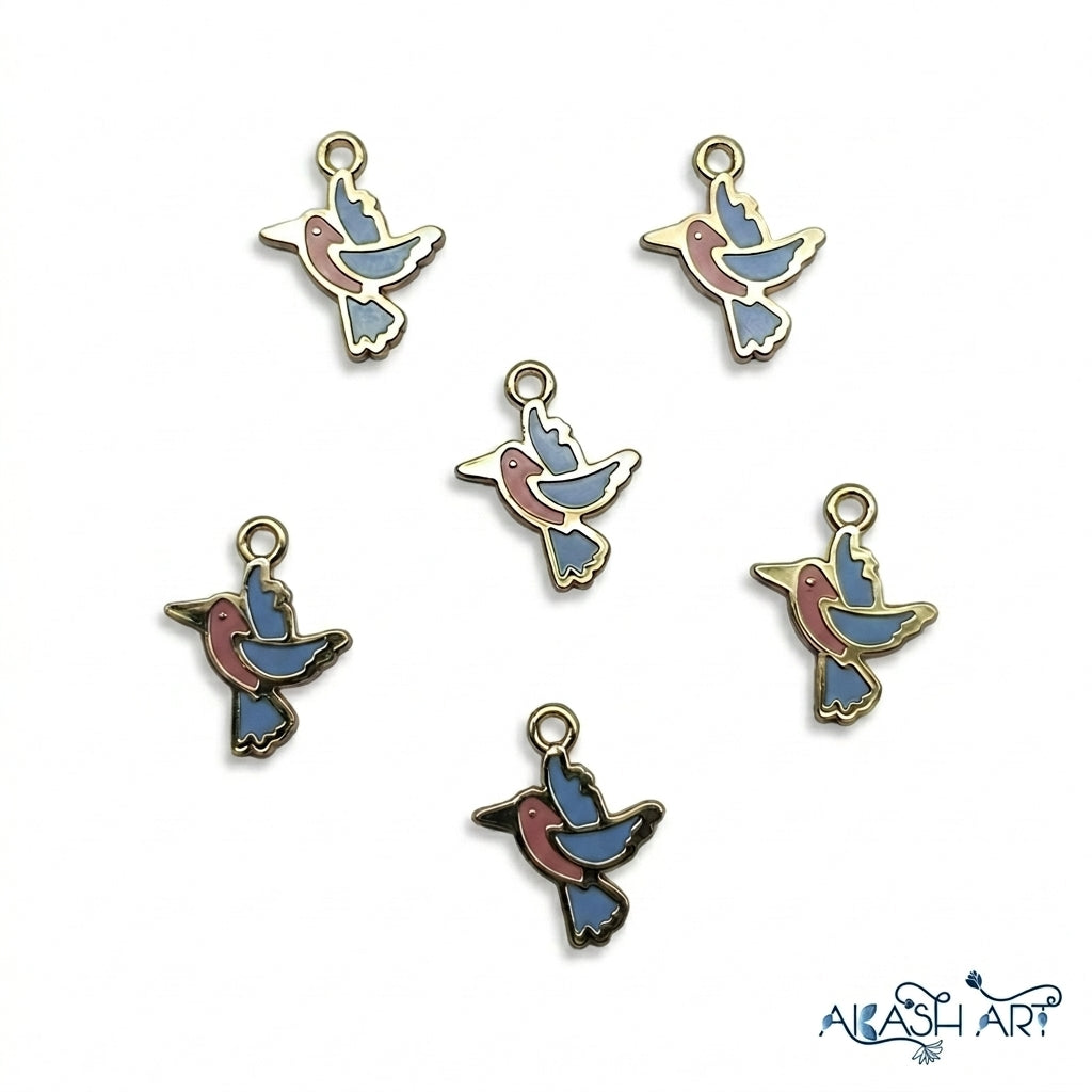 Gold Plated Enamel Hummingbird Charm - Jewelry Making Component