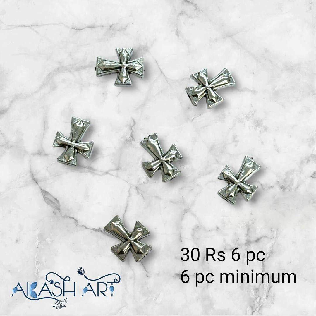 Cross Metal Beads | Size : 10mm| 6 pcs