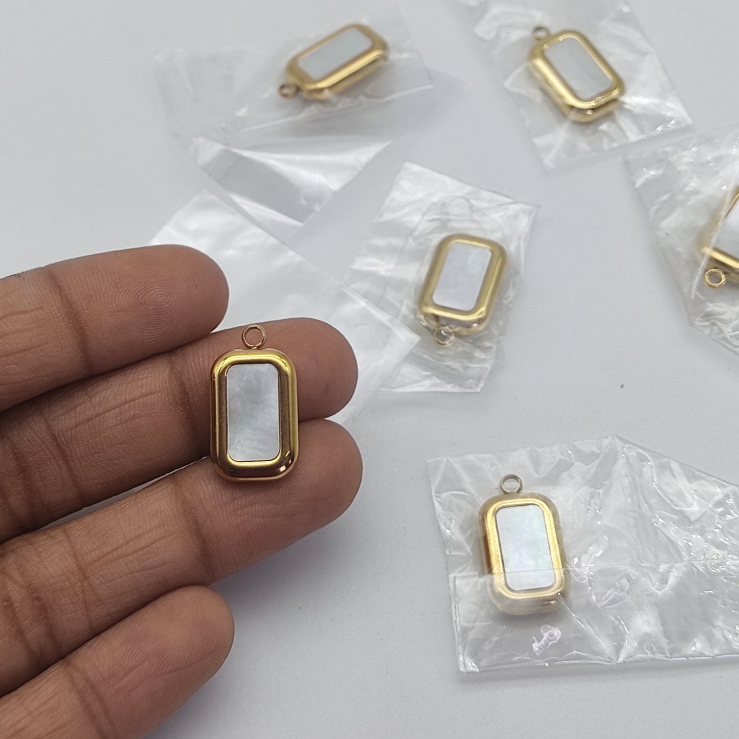 MOP Stainless steel rectangle charm