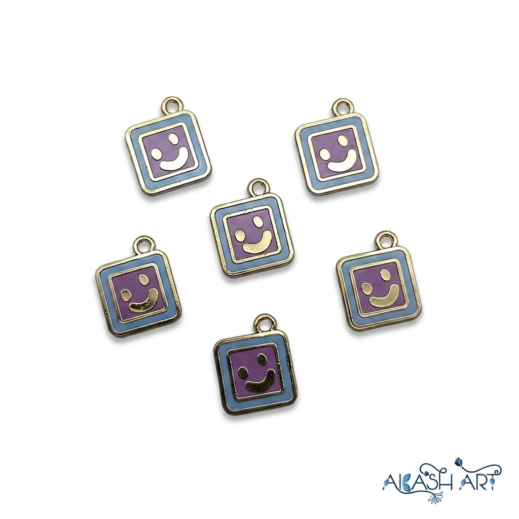 Cute Smiley Face Square Enamel Charms for Jewelry Making