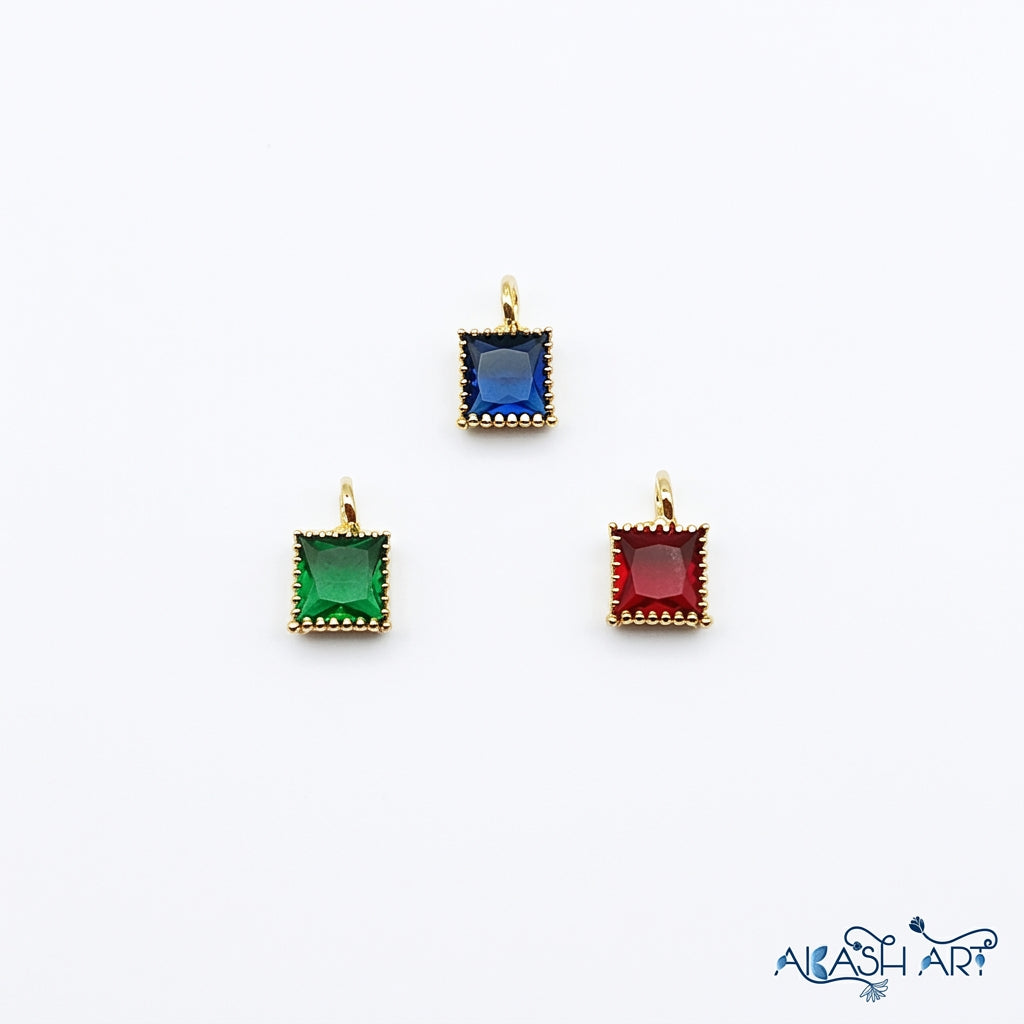 Square Zirconia Charm with Gold Plated Bezel - Jewelry Component