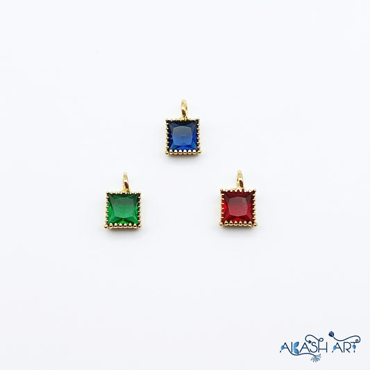 Square Zirconia Charm with Gold Plated Bezel - Jewelry Component