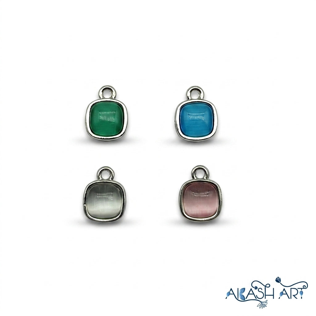 Square Cabochon Gemstone Charms Silver 