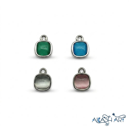 Square Cabochon Gemstone Charms Silver 