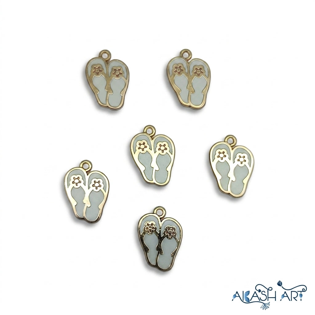 Gold & White Enamel Flip Flop Charm / Pendant