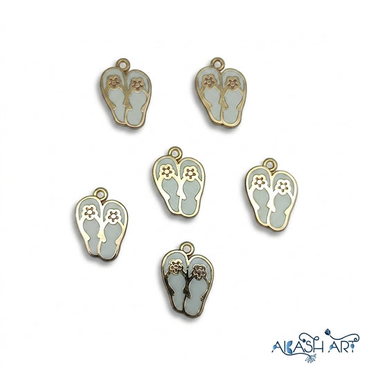 Gold & White Enamel Flip Flop Charm / Pendant