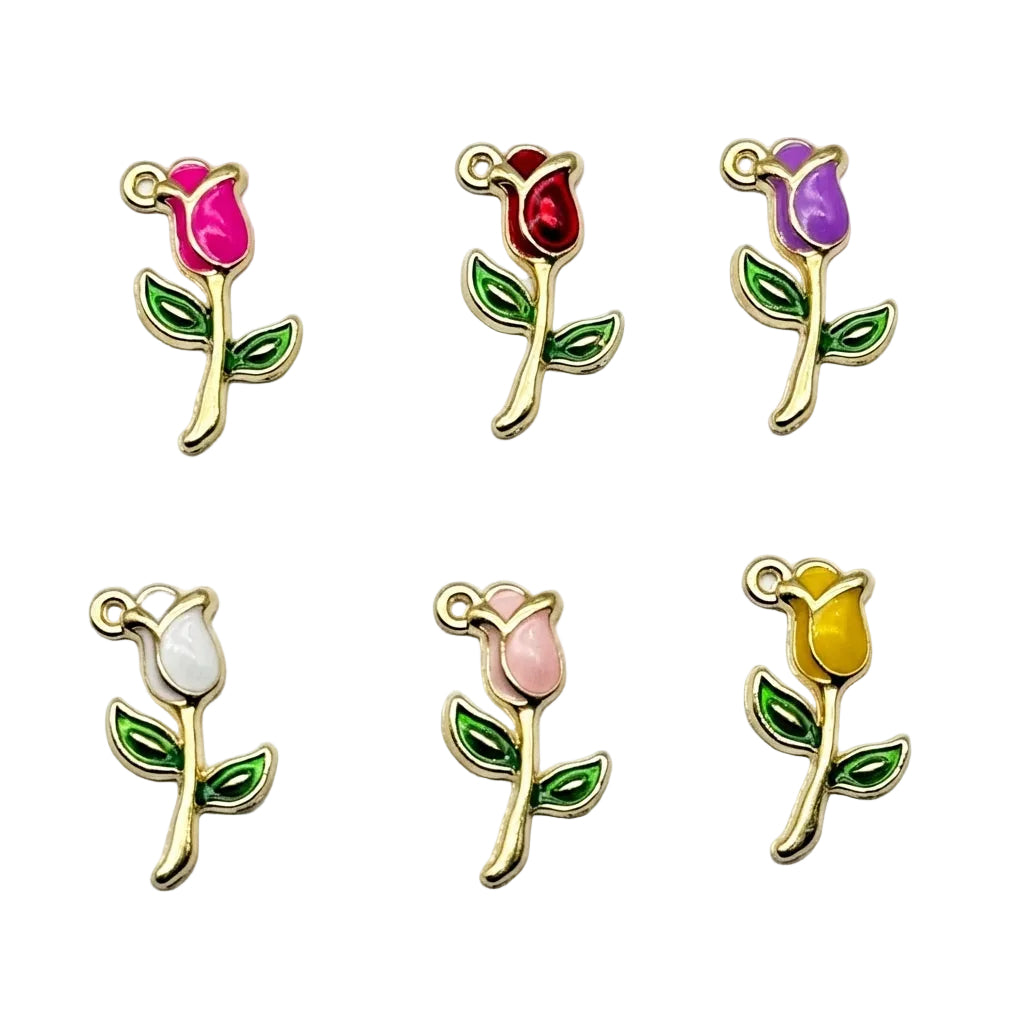 Enamel Rose Flower Charms - Gold Plated Craft Supplies 6 Colors)