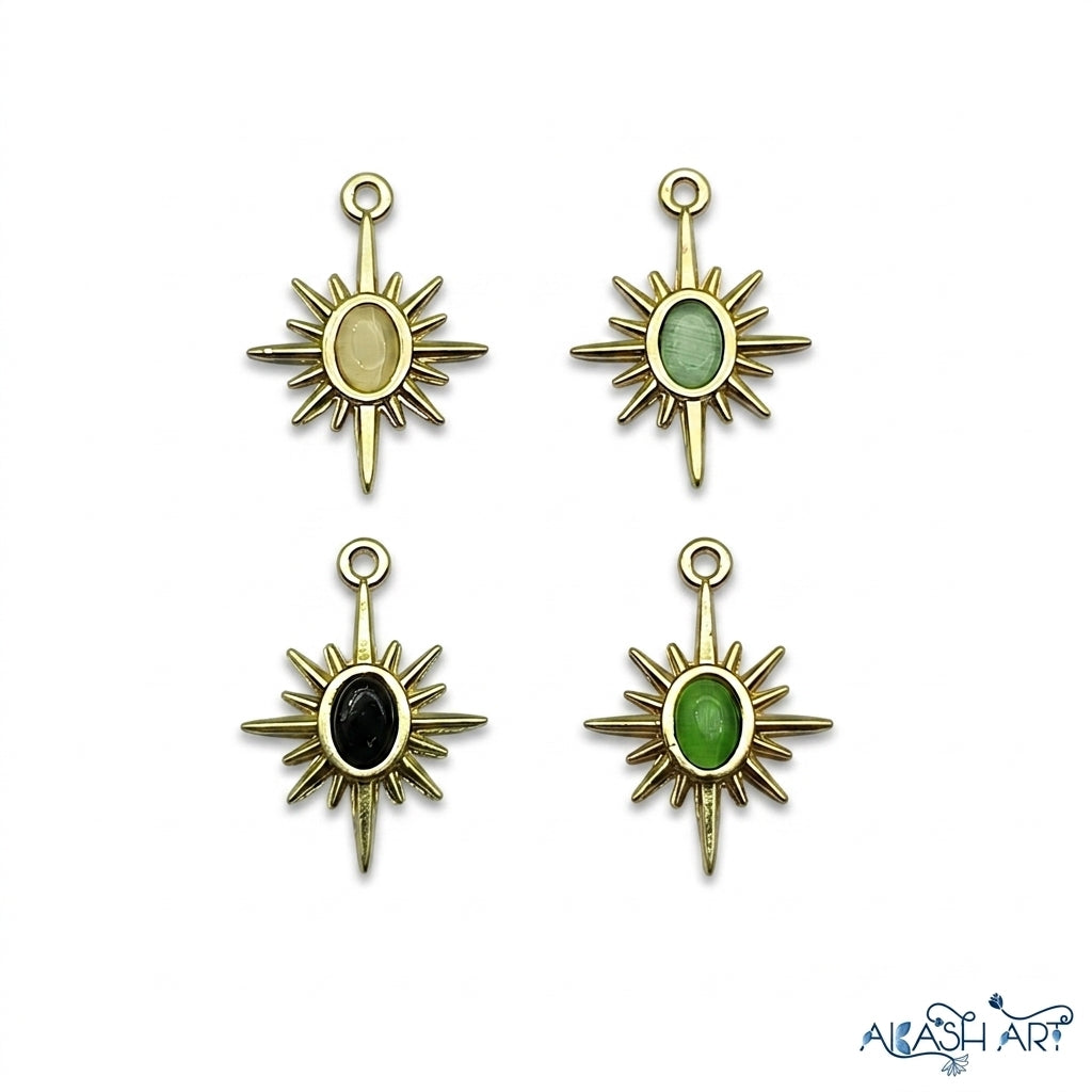 North Star Charm with Oval Gemstone - Gold Plated