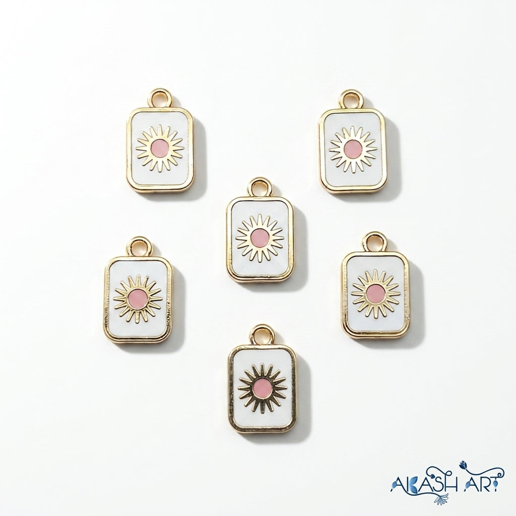 Sun Charm Pendant with Enamel Detail - Gold Frame
