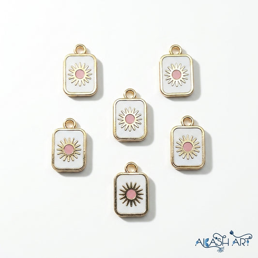 Sun Charm Pendant with Enamel Detail - Gold Frame